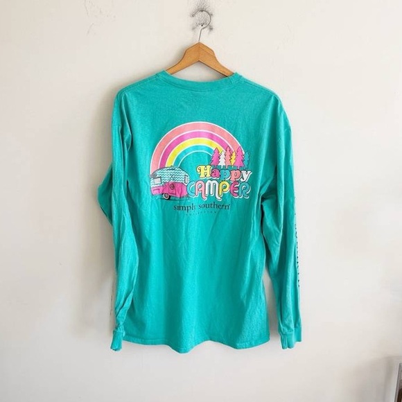 Simply Southern Turquoise 'Happy Camper' Long Sleeve Tee - Picture 1 of 3